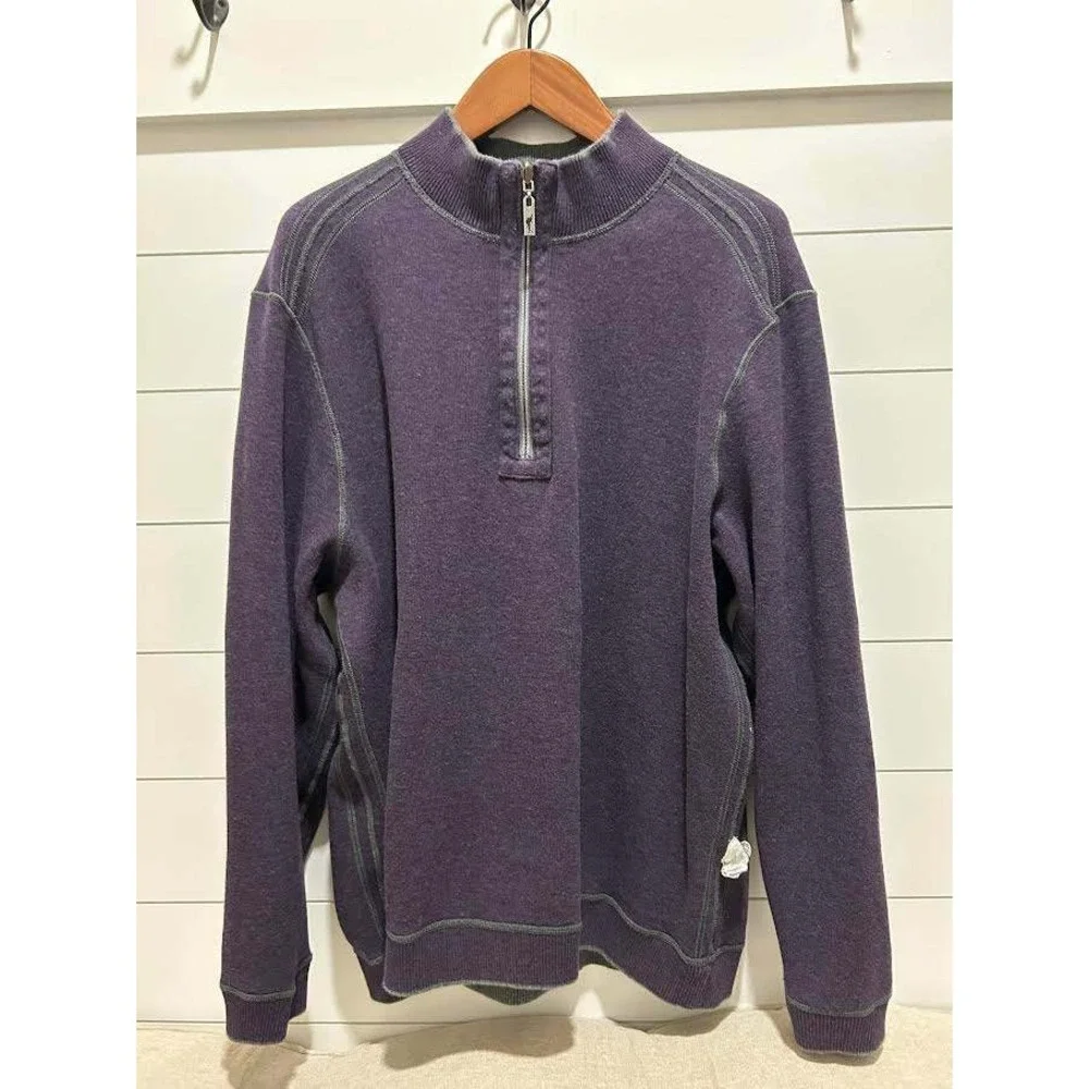 Tommy Bahama Reversible Quarter Zip Pullover Sweatshirt Mens Large Grey Purple